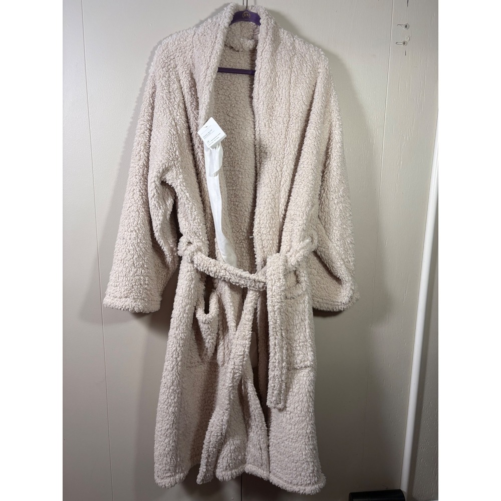Pottery Barn Teddy Bear Faux Fur Robe XL Oatmeal Beige Plush Belted Bathrobe NEW